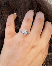Load image into Gallery viewer, Cushion Cut Moissanite and Round Cut Sides Engagement Ring And Matching Band In 14K Rose Gold Wedding Set Halo Style Bridal Set 1.60ctw
