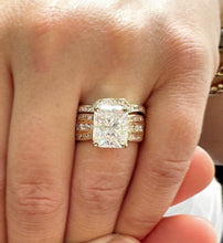 Load image into Gallery viewer, Radiant Cut Moissanite And Round Cut Sides Engagement Ring And Matching Band Set In 14k Solid And Heavy Yellow Gold Wedding set 6.25ctw
