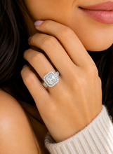 Load image into Gallery viewer, Asscher Cut Moissanite Center and Round Sides Engagement Ring Bezel Set Wedding Bridal Ring Filigree 14k Solid and Heavy White Gold 4.60ctw
