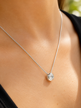 Load image into Gallery viewer, Round Cut CVD Diamond Bezel Set Style Solitaire Pendant Necklace And Chain In 14k Solid White Gold Bridal Wedding Anniversary Gift 1.00ct
