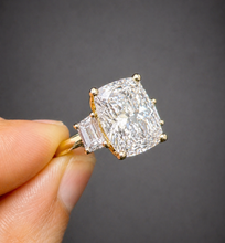 Load image into Gallery viewer, Cushion Cut Center And Trapezoid Shape Sides Diamond Engagement Ring IGI Certified 14k Solid White Gold Three Stone Style Ring 6.00ctw G-VS2

