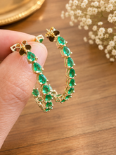 Load image into Gallery viewer, Pear Shape Green Emerald Hoop Earrings Prong set Inside Out Style 14k Solid Yellow Solid Gold Huge 8.00ctw Bridal Wedding Gift For Her
