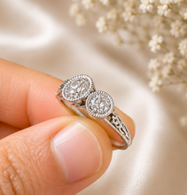 Load image into Gallery viewer, Round Cut Moissanite Engagement Ring Three Stone Antique Style Bezel Set Design 14k Solid White Gold Wedding Bridal Set 2.00ctw
