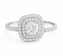 Load image into Gallery viewer, Cushion Cut Diamond And Round Cut Sides Engagement Ring And Matching Band Double Halo Bridal Set 14k Solid White Gold Wedding Set 2.00ctw
