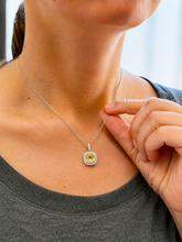Load image into Gallery viewer, Cushion Shape Natural Yellow Citrine And Round Cut Natural Diamonds Pendent And Chain Necklace Double Halo Style Gift 14k White Gold 2.50ctw
