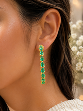 Load image into Gallery viewer, Pear Shape Green Emerald Hoop Earrings Prong set Inside Out Style 14k Solid Yellow Solid Gold Huge 8.00ctw Bridal Wedding Gift For Her
