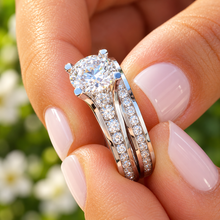 Load image into Gallery viewer, GIA Certified Round Cut Natural Diamonds Engagement Ring And Matching Band Bridal Wedding Set In 14k Solid White Gold 3.00ctw
