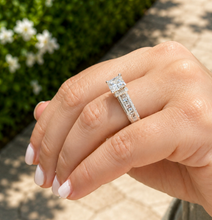 Load image into Gallery viewer, Princess Cut Center And Round Cut Sides Diamond Engagement Ring Prong Set Wedding Bridal Ring IGI Certified 14k White Gold 2.50ctw
