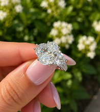 Load image into Gallery viewer, Oval Shape Center And Half Moon Shape Sides Diamond Engagement Ring IGI Certified 14k Solid White Gold Three Stone Style Ring 6.25ctw
