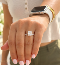 Load image into Gallery viewer, Emerald Cut Moissanite And Round Cut Sides Engagement Ring Set In 14k Yellow Gold Wedding Ring Bridal propose Ring 5.25ctw
