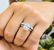 Load image into Gallery viewer, Elongated Cushion Cut And Round Cut Sides Diamond Engagement Ring And Matching Band IGI Certified 14K Solid Whie Gold Wedding Ring 5.00ctw
