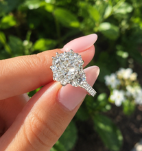 Load image into Gallery viewer, Oval Shape Center And Half Moon Shape Sides Diamond Engagement Ring IGI Certified 14k Solid White Gold Three Stone Style Ring 6.25ctw
