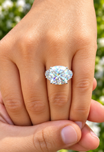Load image into Gallery viewer, Cushion Cut Center And Half Moon Shape Sides Diamond Engagement Ring IGI Certified 14k Solid White Gold Three Stone Style Ring 5.80ctw G-VS2
