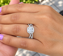 Load image into Gallery viewer, GIA Certified Cushion Cut And Round Cut Natural Diamond Engagement Ring And Band Twisted Shank 14k White Gold Halo Wedding Set 2.40ctw
