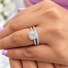 Load image into Gallery viewer, Cushion Cut Moissanite and Round Cut Sides Engagement Ring And Matching Band In 14K Solid White Gold Halo Style Wedding Bridal Set 1.75ctw

