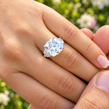 Load image into Gallery viewer, Cushion Cut Center And Half Moon Shape Sides Diamond Engagement Ring IGI Certified 14k Solid White Gold Three Stone Style Ring 5.80ctw G-VS2
