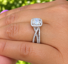 Load image into Gallery viewer, GIA Certified Cushion Cut And Round Cut Natural Diamond Engagement Ring And Band Twisted Shank 14k White Gold Halo Wedding Set 2.40ctw

