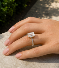 Load image into Gallery viewer, Emerald Cut Moissanite And Round Cut Sides Engagement Ring Set In 14k Yellow Gold Wedding Ring Bridal propose Ring 4.25ctw
