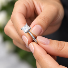Load image into Gallery viewer, Princess Cut Moissanite and Round Cut Sides Engagement Ring Wedding Bridal Ring Anniversary Ring Half Eternity 14K Solid White Gold 1.70ctw
