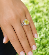Load image into Gallery viewer, Cushion Cut Yellow Citrine And Natural Round Cut Sides Diamond Engagement Ring 14k Solid White Gold Bridal Ring Halo Style Wedding Ring 5.80
