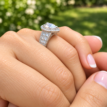 Load image into Gallery viewer, Pear Shape Center And Round Cut Sides Diamond Engagement Ring Halo Ring Wedding Bridal Ring IGI Certified 14k Solid White Gold 4.40ctw G-VS2
