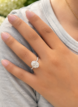 Load image into Gallery viewer, Elongated Oval Shape Moissanite Center (11x8mm) And Round Cut Sides Engagement Ring Halo Style 14k White Gold Wedding Ring 4.50ctw
