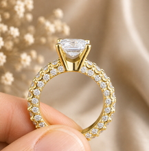 Load image into Gallery viewer, Asscher Cut and Round Cut Three Sides Moissanite Engagement Ring Prong Set Wedding Bridal Ring IGI Certified 14K Solid Yellow Gold 3.00ctw
