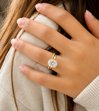 Load image into Gallery viewer, Oval cut Moissanite And Round Cut Sides Engagement Ring And Matching Band 14k Solid Yellow Gold Bridal Ring Solitaire Wedding Ring 5.20ctw
