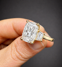 Load image into Gallery viewer, Cushion Cut Center And Trapezoid Shape Sides Diamond Engagement Ring IGI Certified 14k Solid White Gold Three Stone Style Ring 6.00ctw G-VS2
