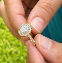 Load image into Gallery viewer, Oval Shape Center and Round Cut Sides IGI Certified Diamond Engagement Ring Halo 14k Solid Yellow Gold Wedding Bridal Ring For Her 2.00ctw
