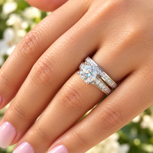 Load image into Gallery viewer, Round Cut Moissanite Engagement Ring And Matching Band Set In 14k Solid White Gold Bridal Ring Set Chanel Set Women's Wedding Set 3.50ctw
