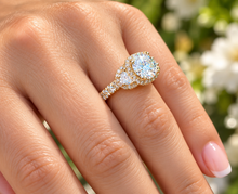 Load image into Gallery viewer, Round Moissanite &amp; Half Moon CVD Diamond Art Deco Engagement Ring 14K Yellow Gold 3.00 CTW

