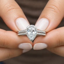 Load image into Gallery viewer, Pear Shape And Round Cut Sides Natural Diamond Halo Engagement Ring And Matching Band Bridal Set 14K Solid White Gold Wedding Set 1.00ctw
