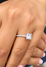 Load image into Gallery viewer, Princess Cut Moissanite and Round Cut Sides Engagement Ring Wedding Bridal Ring Anniversary Ring Half Eternity 14K Solid White Gold 1.70ctw
