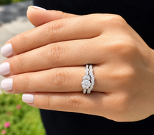 Load image into Gallery viewer, Round Cut Moissanite Engagement Ring And Matching Band Antique Design Wedding Ring And Band Bridal Set In 14k Solid White Gold 1.35ctw
