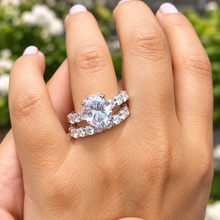 Load image into Gallery viewer, Oval Shape And Round Cut Sides Eternity Style IGI Certified Diamond Engagement Ring And Matching Band Wedding Bridal Set 14k White Gold 9.50
