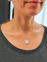 Load image into Gallery viewer, Cushion Cut IGI Certified And Round Cut Side Diamond Pendant And Chain Double Halo Style 14k White Gold Necklace And Chain Wedding Gift 2.50
