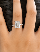Load image into Gallery viewer, Emerald Cut Moissanite And Round Cut Sides Engagement Ring Set In 14k White Gold Wedding Ring Bridal propose Ring 4.25ctw
