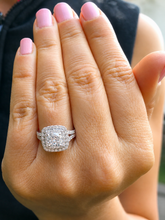 Load image into Gallery viewer, Cushion Cut Moissanite And Cvd Diamonds Engagement Ring Double Halo Split Shank Design Bridal Wedding Ring In 14k White Gold 2.30ctw
