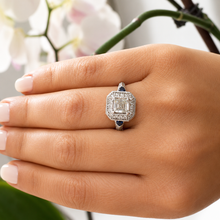 Load image into Gallery viewer, GIA Certified Asscher Round And Trillion Cut Natural Diamonds and Sapphire Engagement Ring Halo Wedding Ring 14k Solid White Gold 2.00ctw
