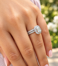 Load image into Gallery viewer, Emerald Cut Moissanite And Round Cut Sides Cvd Diamond Engagement Ring And Matching Band 14k Solid White Gold Halo Wedding Bridal Set 2.00ct
