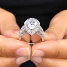 Load image into Gallery viewer, Pear Shape Center And Round Cut Sides Diamond Engagement Ring Halo Ring Wedding Bridal Ring IGI Certified 14k Solid White Gold 4.40ctw G-VS2

