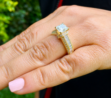 Load image into Gallery viewer, Princess Cut Moissanite And Round Cut Sides Engagement Ring Filigree Style Wedding Ring 14k Solid Yellow Gold Bridal Ring For Her 2.00ctw
