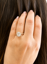 Load image into Gallery viewer, Oval Shape Moissanite Center And Round Cut Sides Engagement Ring Halo Style 14k Yellow Gold Wedding Ring Bridal Propose Ring 2.50ctw
