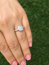 Load image into Gallery viewer, Cushion Cut Moissanite And Round Cut Sides Engagement Ring Bezel Set In 14k Solid White Gold Halo Filigree Style Bridal Wedding Ring 1.70ctw
