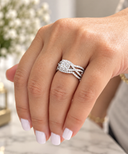 Load image into Gallery viewer, IGI Certified Princess Cut And Round Cut Sides Diamond Engagement Ring And Two Bands, Halo Wedding Set 14k Solid White Gold 2.00ctw
