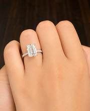 Load image into Gallery viewer, Emerald Cut Moissanite And Round Cut Sides Engagement Ring Set In 14k White Gold Wedding Ring Bridal propose Ring 4.25ctw
