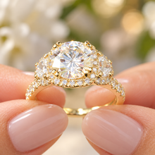 Load image into Gallery viewer, Round Moissanite &amp; Half Moon CVD Diamond Art Deco Engagement Ring 14K Yellow Gold 3.00 CTW
