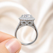 Load image into Gallery viewer, Round Cut Diamond Engagement Ring Halo Style Bridal Wedding Ring Split Shank IGI Certified Double Halo Bridal 14k Solid White Gold 3.00ctw
