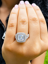 Load image into Gallery viewer, Asscher Cut Moissanite Center and Round Sides Engagement Ring Bezel Set Wedding Bridal Ring Filigree 14k Solid and Heavy White Gold 4.60ctw

